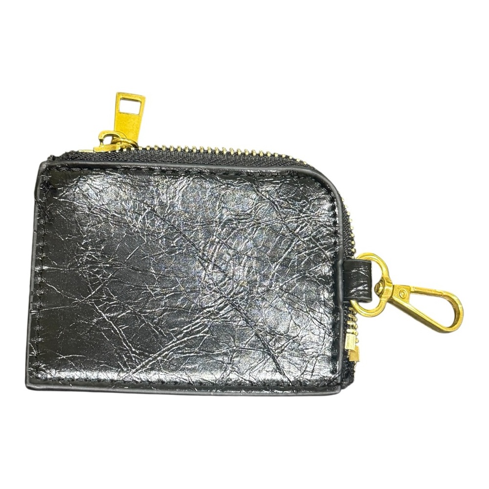 Chic Black Textured Wallet with Gold Hardware, Ideal Coin bag!